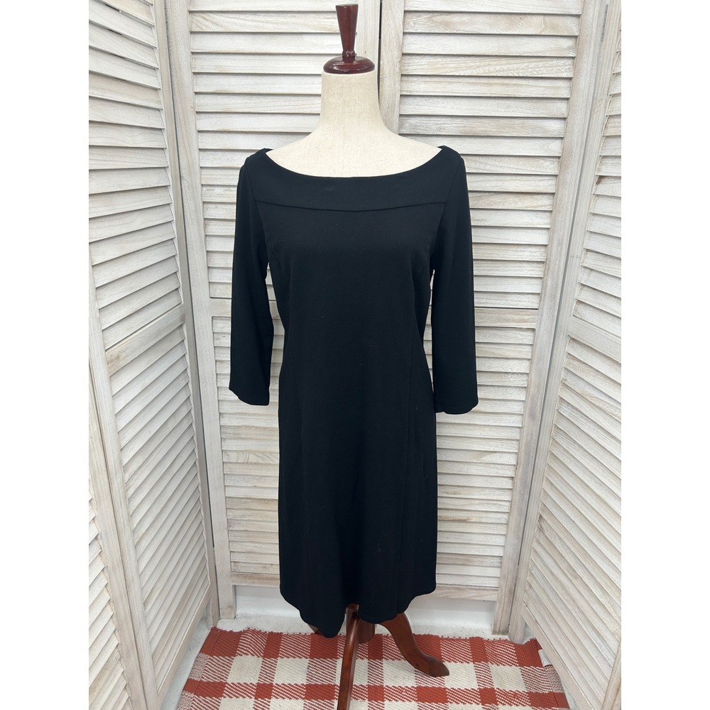 Eileen Fisher Dress Small Black Boat Neck Classic Old Money Workwear Stretchy
